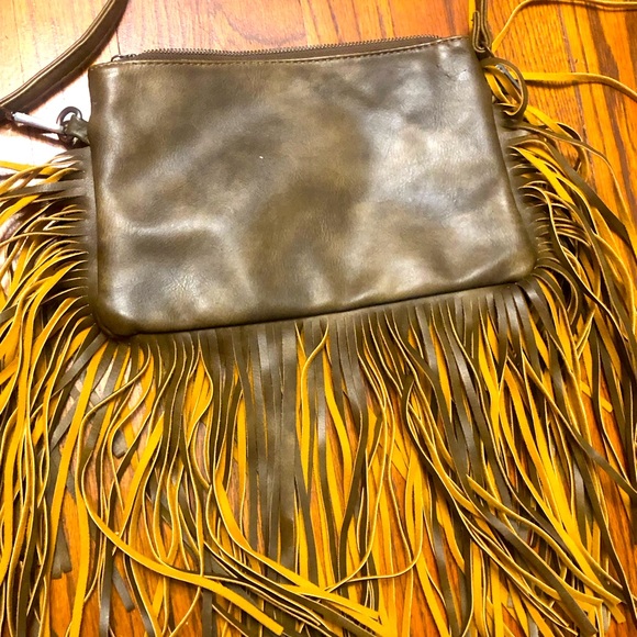Boho Brown Tan Faux Leather Fringe Crossbody Shoulder Bag Hippie Western - Picture 1 of 9
